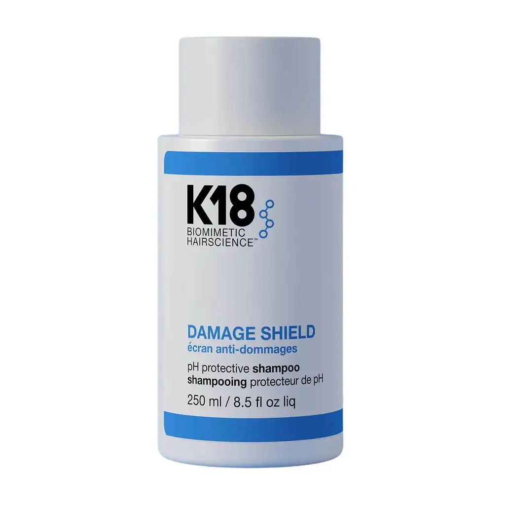Shampooing protecteur K18 Damage Shield pour cheveux abîmés, pH équilibré, 250 ml.